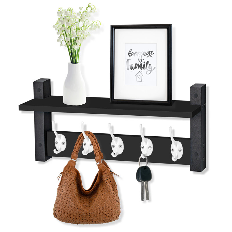 Étagère murale avec crochets Sorbus, 7.5" H x 23.6" W x 4.7" D, Noir