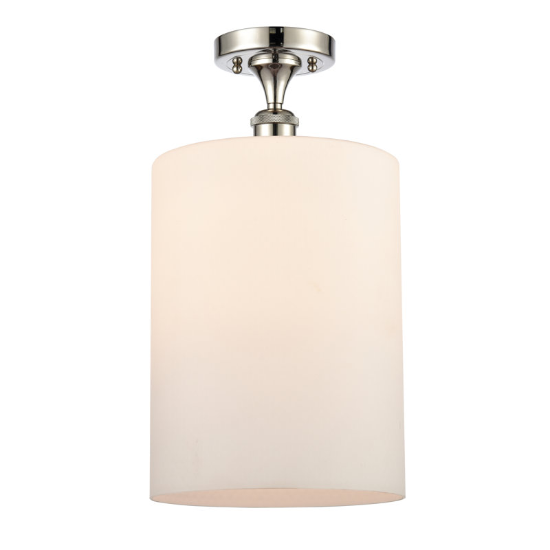 Leilani Glass Semi Flush Mount, 6 Watt Vinage LED Bulb, Polished Nickel, Matte White