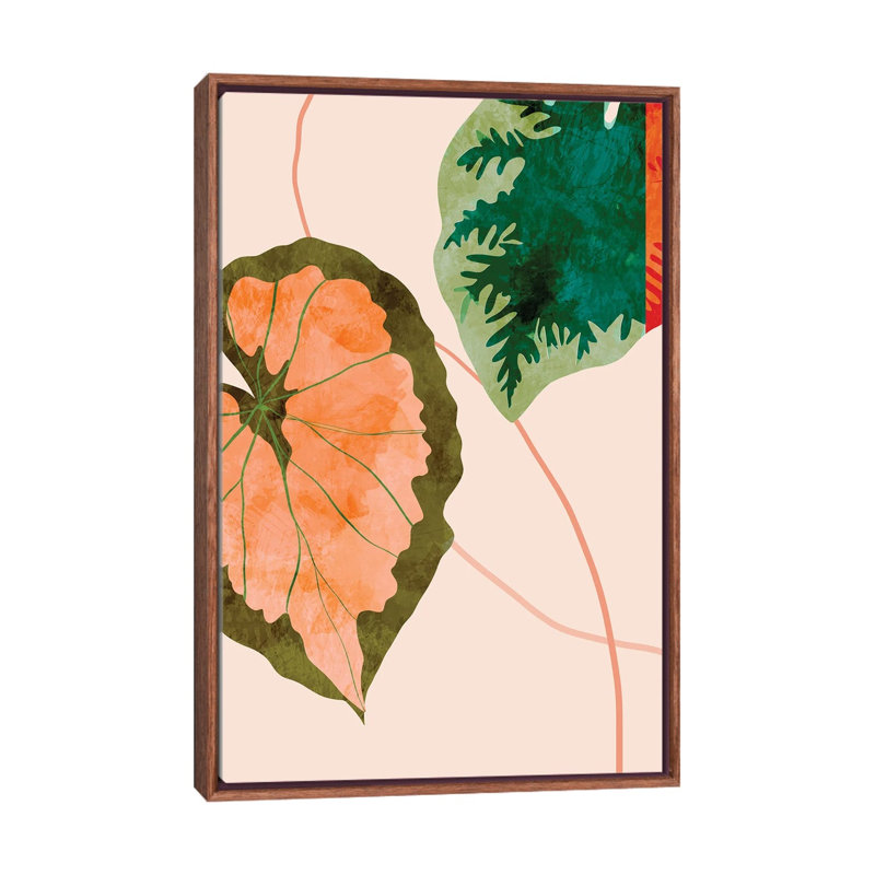 «Tropical Leaves I» par Ana Rut Bré - impression d'art graphique, H 26 po x l 18 po x 1,5 po, Toile classique avec cadre brun