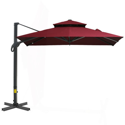 Outsunny 10Ft Offset Patio Umbrella, Hanging Cantilever Umbrella, Square Shape, Aluminum Cross Base, Tilt, 360-Degree Rotation, Red