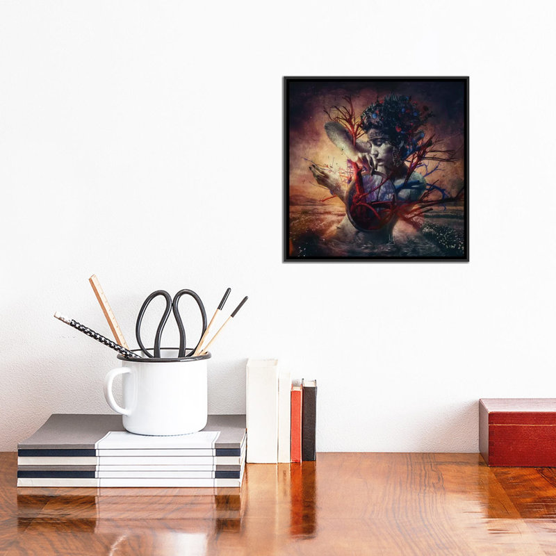 « fleur », impression sur toile, H 12 po x l 12 po x P 1,5 po, Toile avec cadre noir, Pas de tapis