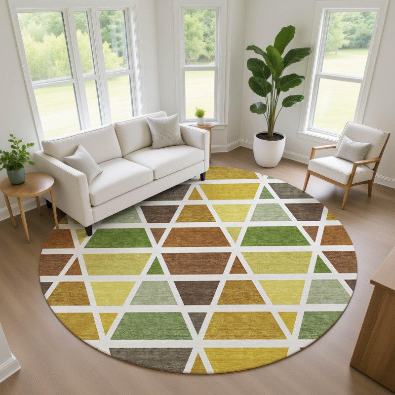 Machine Washable Indoor/Outdoor Chantille ACN2732 Geometric Rug, 8' Round, Brown