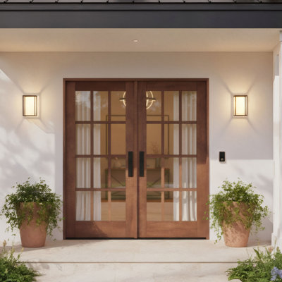 G112-SW-80 | 80" Double Door, RTA Prehung Exterior, SDL 12 Lite, Unfinished Mahogany Wood