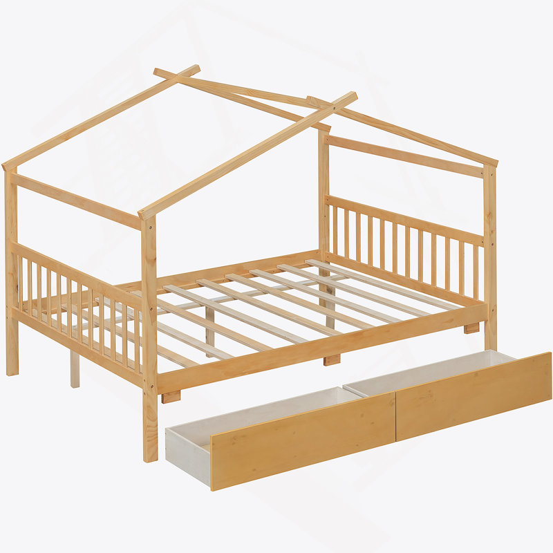 Cadre de lit, lit en bois avec tiroirs de rangement, Full