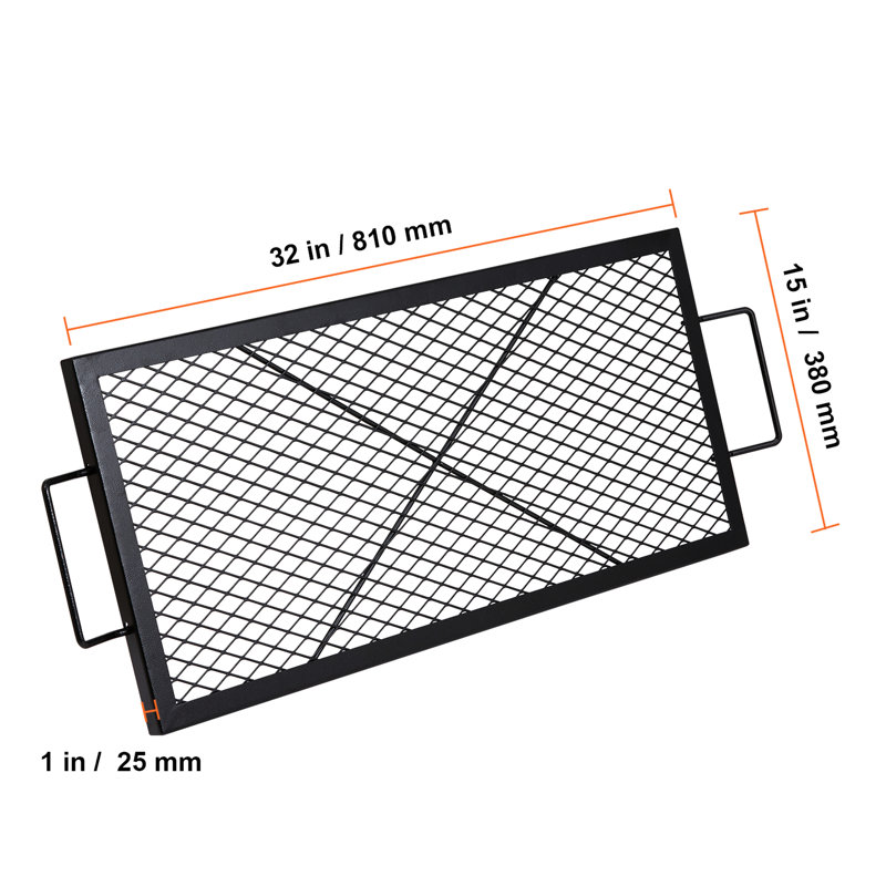 Foyer de cuisson en acier robuste, rectangle de 32 pouces avec poignée, convient aux réunions de famille, maille en forme de losange pour une meilleure cuisson, facile à transporter et à utiliser sur la grille du camping, noir