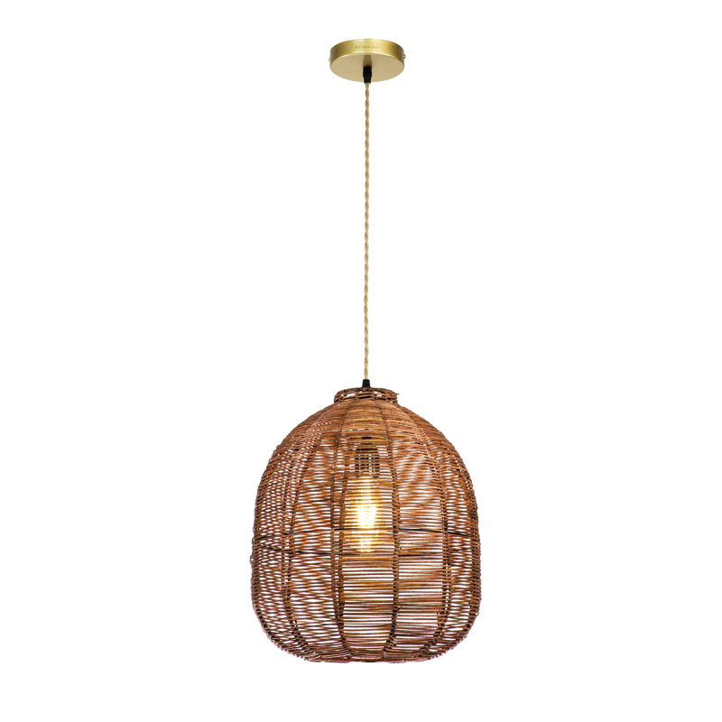 1-Light Brown Woven Rattan Pendant
