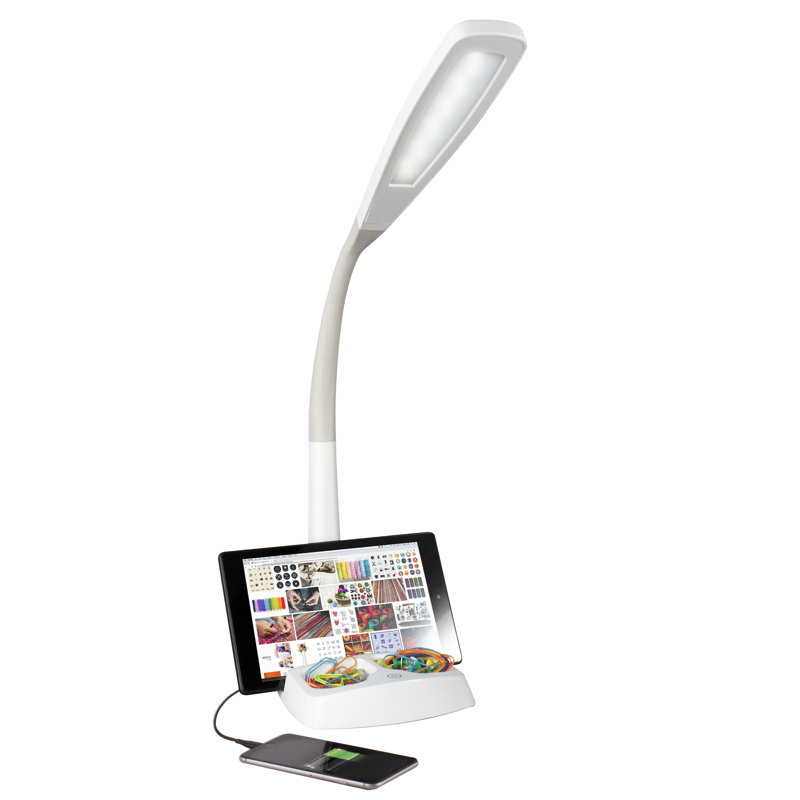 White Adjustable LED Desk Lamp with USB Charging Station