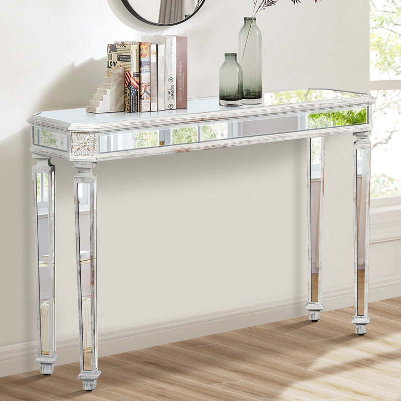 Table console à miroir - Style rétro, fabrication solide, style élégant avec élément courbé, l 48 po x H 32,7 po