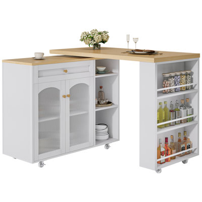 Kitchen Island with Storage on Wheels, Kitchen Cart Table Storage Cabinets by Latitude Run