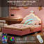 Pink Upholstered Bed with LED Strip Lighting, Velvet-997887186