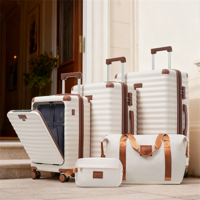 Ensemble de 5 valises avec ouverture frontale, Brown+White