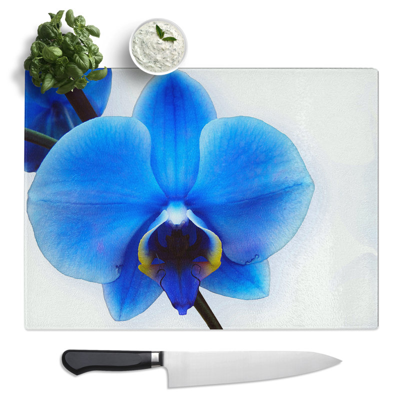 Flower Blue Orchid  Glass Chopping Board