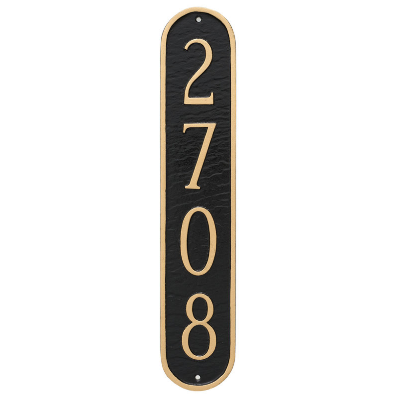 Oblong 4-Line Wall Address Plaque, Black/Gold