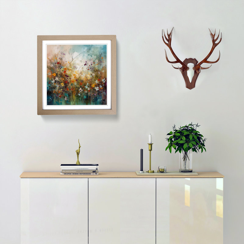 Meadow Abstract Art No.3 - Single Picture Frame Print on Wood, Oak