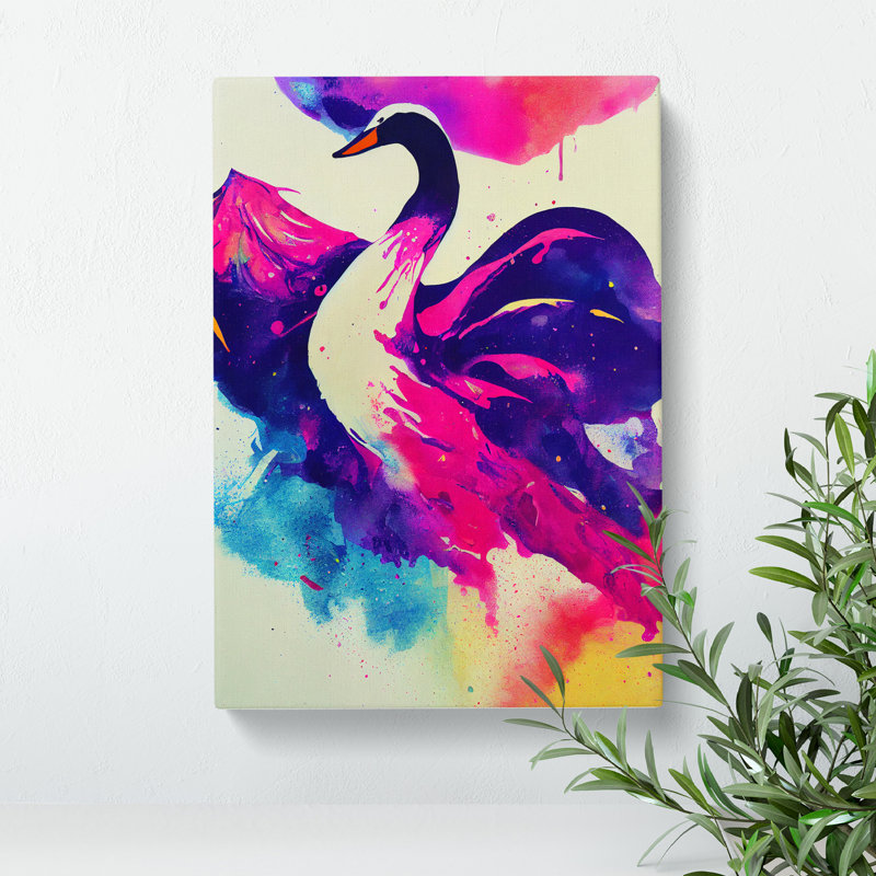 Swan In Watercolour Abstract - Wrapped Canvas Print, 50cm H x 35cm W x 3cm D