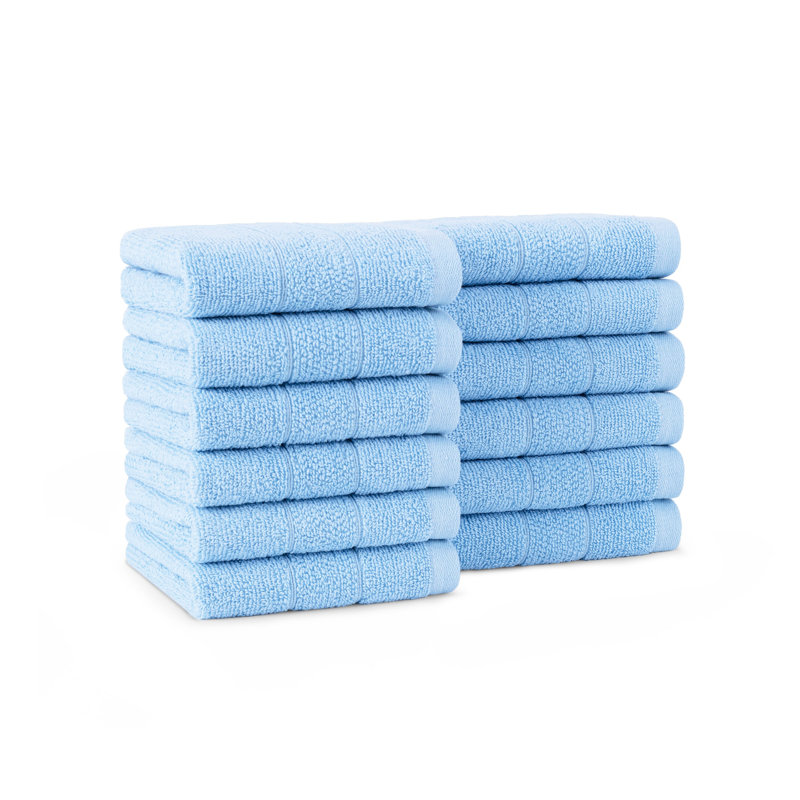 Family Essentials Washcloths (Pack of 12), 12x12, Cotton, Heritage Blue