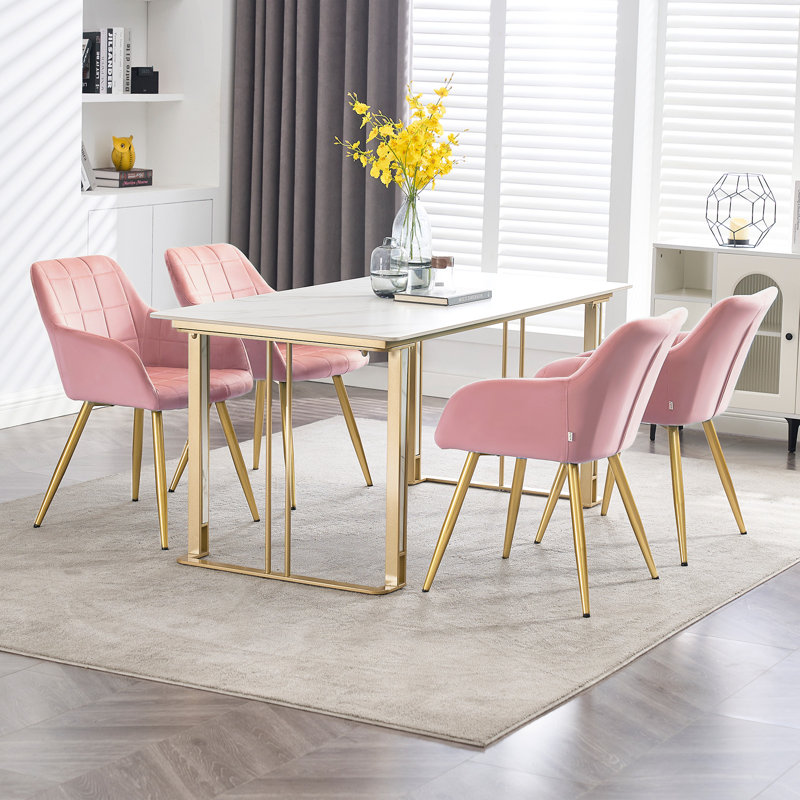 Palumbo Upholstered Dining Chair, Gold, Light Pink, 1
