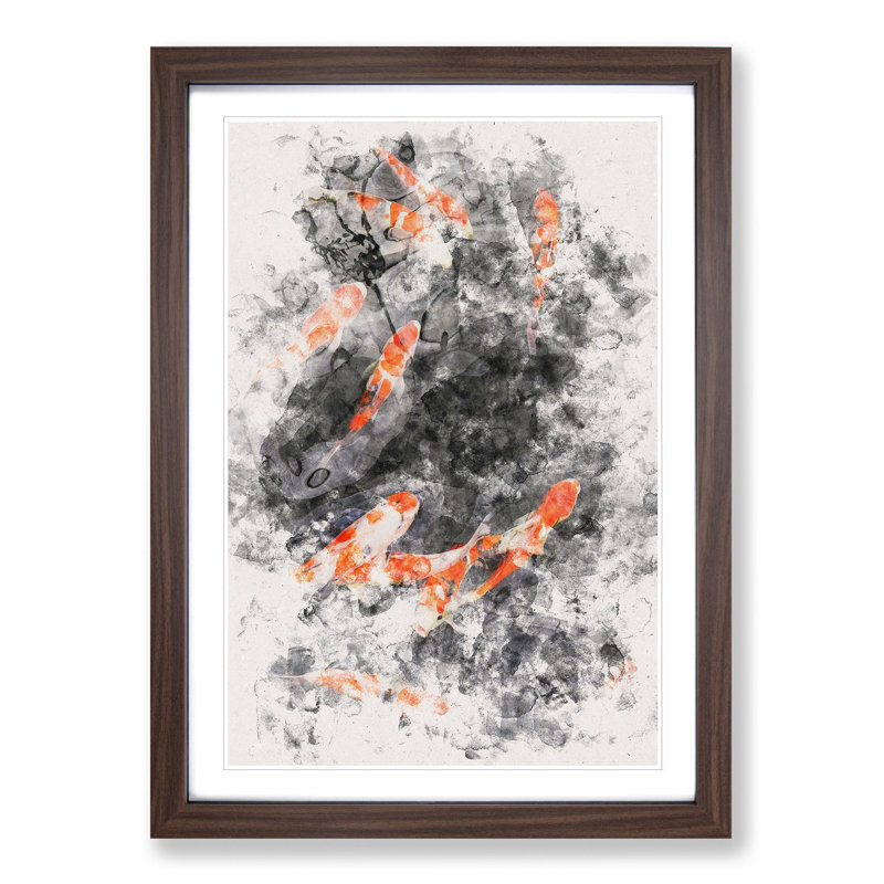Carp and Koi Fish - Picture Frame Painting Print on MDF, 63cm H x 45cm W x 2cm D, Walnut Framed