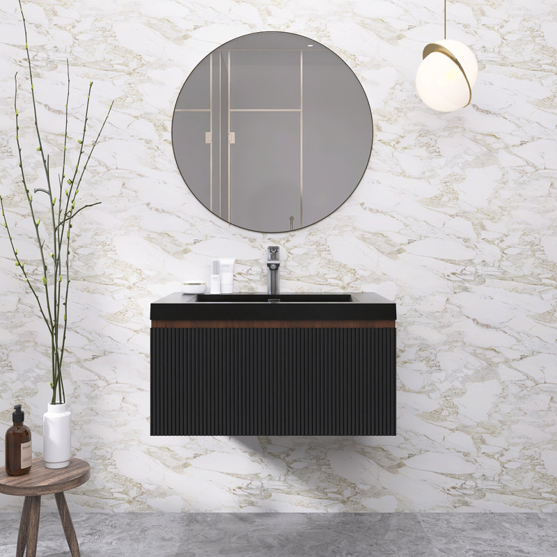 Meuble-lavabo moderne à rayures avec lavabo simple, 30"