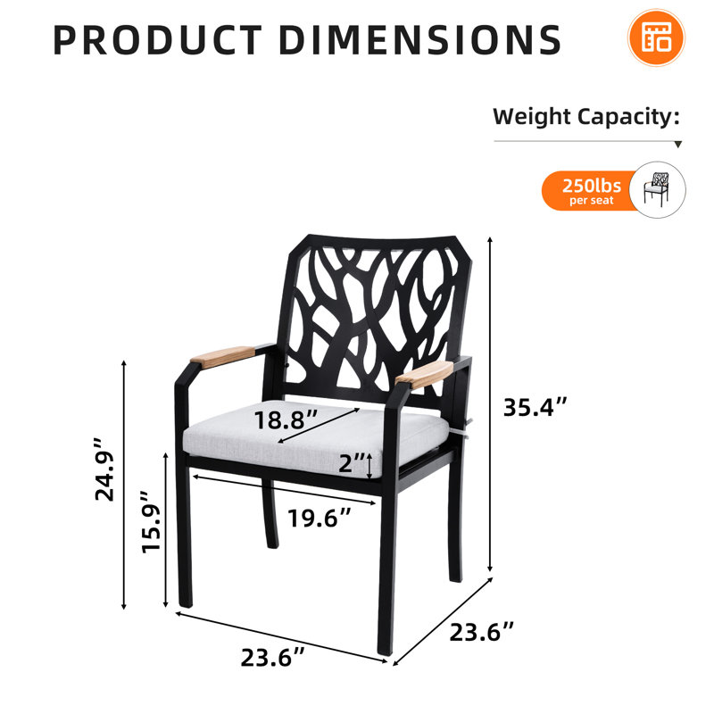 2 chaises de patio en brun Bourbon - structure en aluminium avec coussins, dossier en forme de branche, coussins de qualité bois, élégant, structure