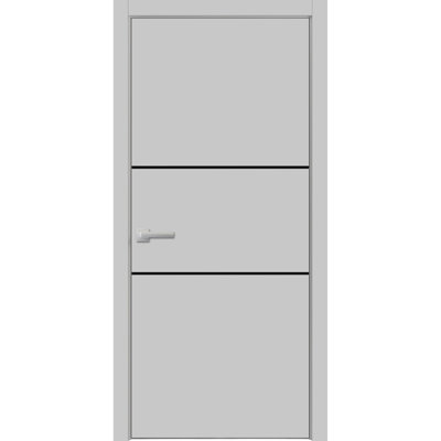 Porte intérieure moderne en bois pré-montée avec quincaillerie Planum 0014, gris mat, cadre à panneau unique, portes robustes pour salle de bain et chambre à coucher - 42 po x 96 po