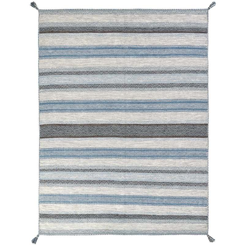 Canyon Cotton Striped Area Rug in Turquoise/Gray, Rectangle 3'6" x 5'6"