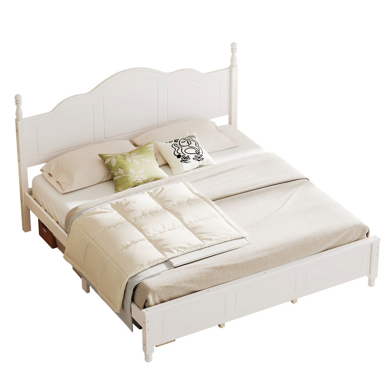Cadre de lit pour la maison, cadre de lit plateforme avec tête de lit Retro Wave, support de lattes en bois, Blanc