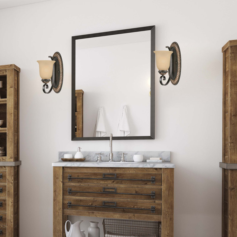 Applique murale d'intérieur à 1 lumière Bristol en bronze rétro avec baignoire en or antique ou meuble-lavabo ou fixation murale avec abat-jour en verre sépia