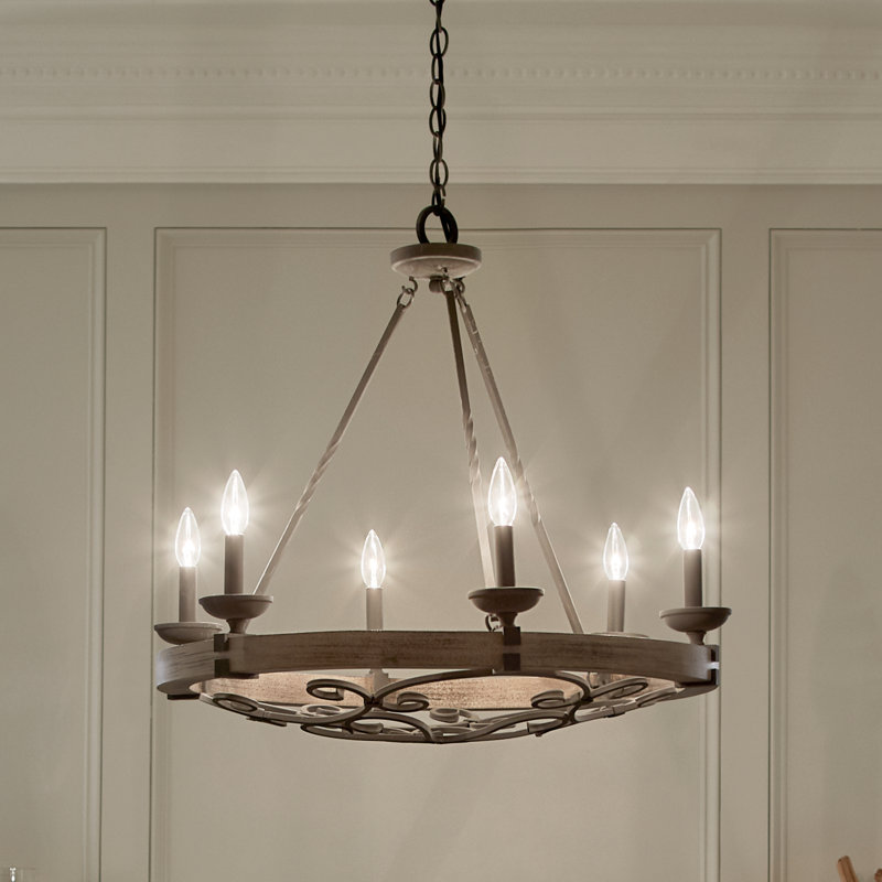Taulbee 6 - Light Steel Dimmable Wagon Wheel Chandelier