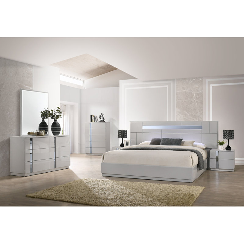 Commode 5 tiroirs Augie, gris