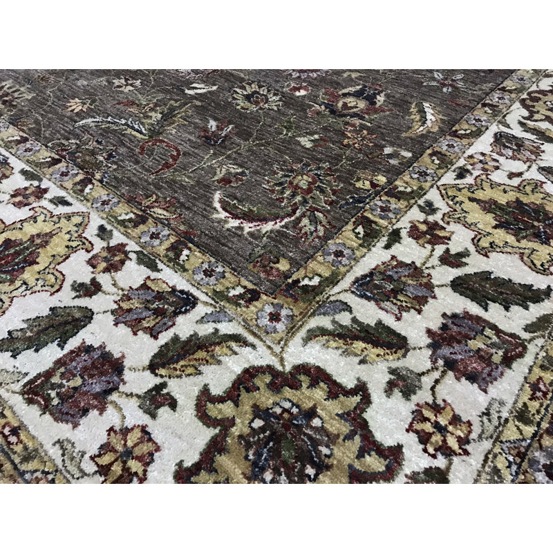 Tapis brun et ivoire de haute qualité noué à la main