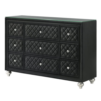 Traditional Nine Drawers Velvet Tufted Drawer