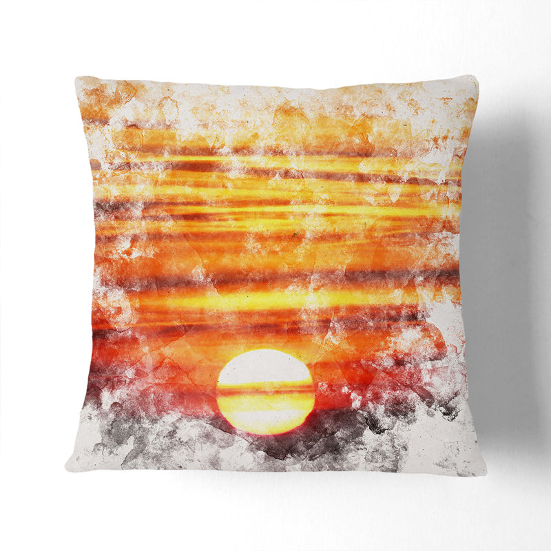The Sunset Watercolour Square Throw Cushion, Stone, 55cm H x 55cm W x 20cm D