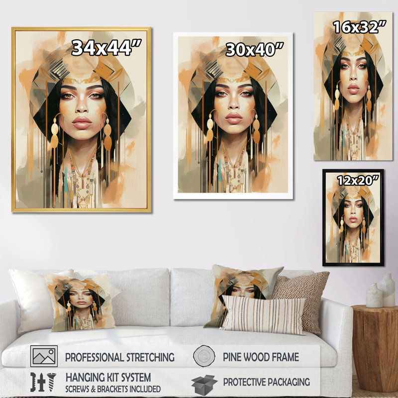 Femme bohème contemporaine sur toile, H 32 po x l 16 po x P 1 po, Cadre flottant noir