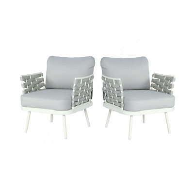 Ensemble de 2 fauteuils club en acier Mariano, blanc cassé et gris