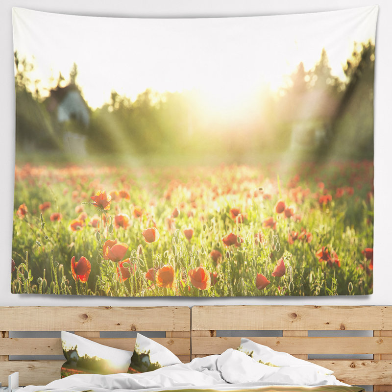 Paysage avec coquelicot sous un soleil éclatant, H 32 po x l 39 po