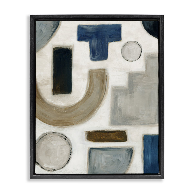 "Natural Tone Shapes", art mural encadré par Emma Peal, H 31 po x l 25 po, Cadre flottant noir de jais