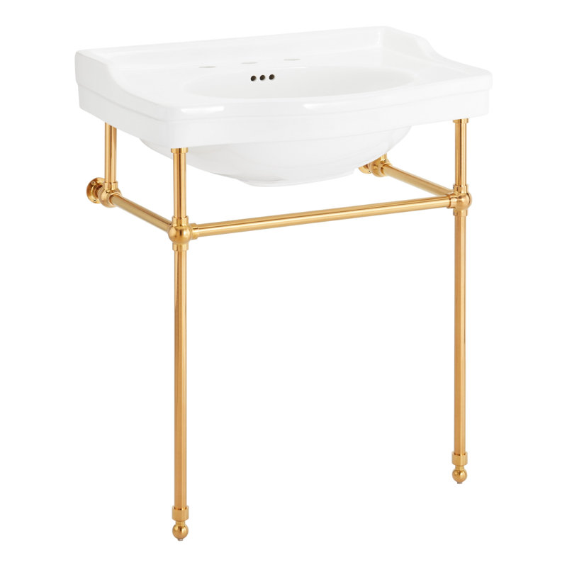 30" Cierra 31" Tall Vitreous China Rectangular Console Bathroom Sink with Overflow, Brushed Gold