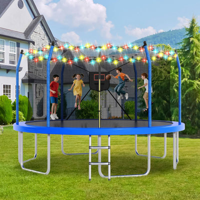 Trampoline avec lumières et panier de basketball, trampoine récréatif extérieur de 16 po pour enfants et adultes