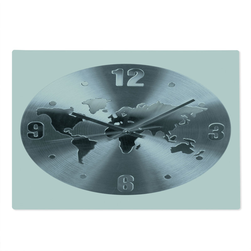 Ambesonne Grey Cutting Board Large Size World Map Clock Pattern Blue Grey