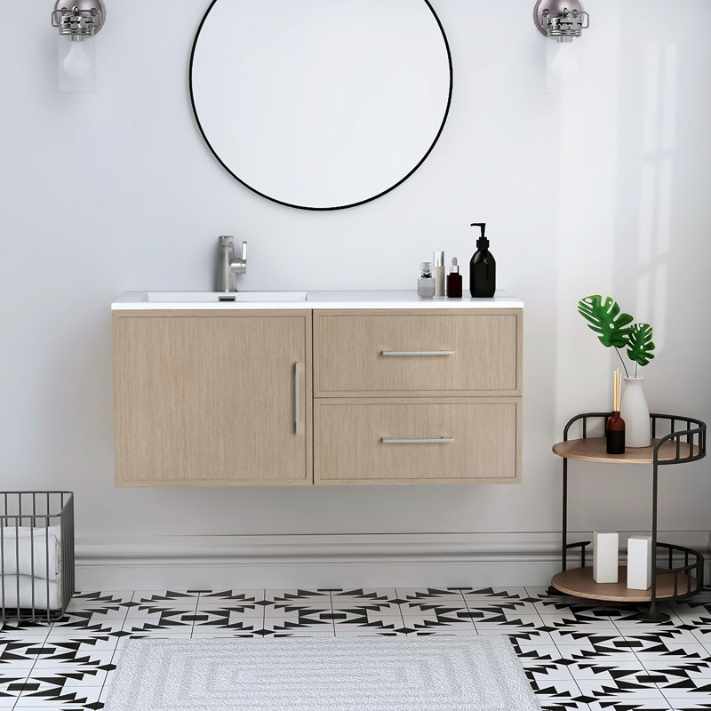 Razza 42" Single Wall Mounted Bathroom Vanity with Cultured Marble Top and Integrated Sink, Flavie, Chrome