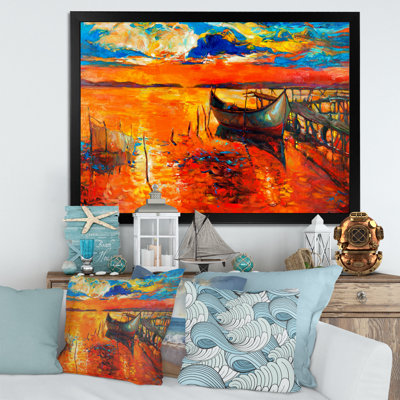 " Red Boat And Pier Painting " Painting Print