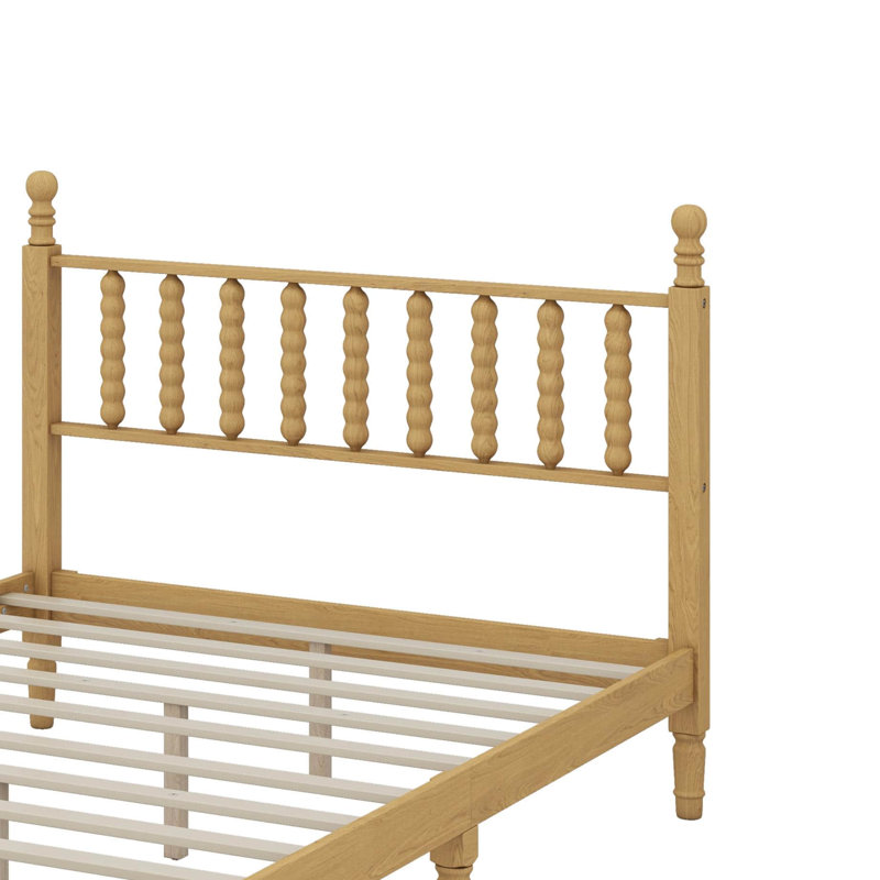 Base de lit en bois avec tête de lit en forme de gourde, lit plateforme avec support en lattes de bois, Lit double