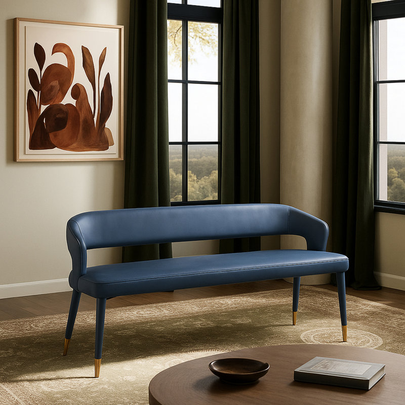 Banc en similicuir Whitnay, Cuir végétalien bleu marine