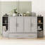 Lit escamotable double avec tablettes, tiroirs et ports USB, gris-2137918894-2137918893