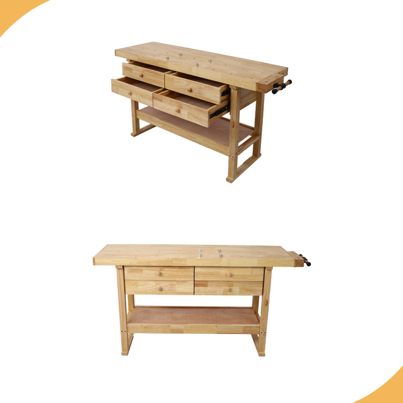 Établi 60 po avec 4 tiroirs en bois pour atelier et maison