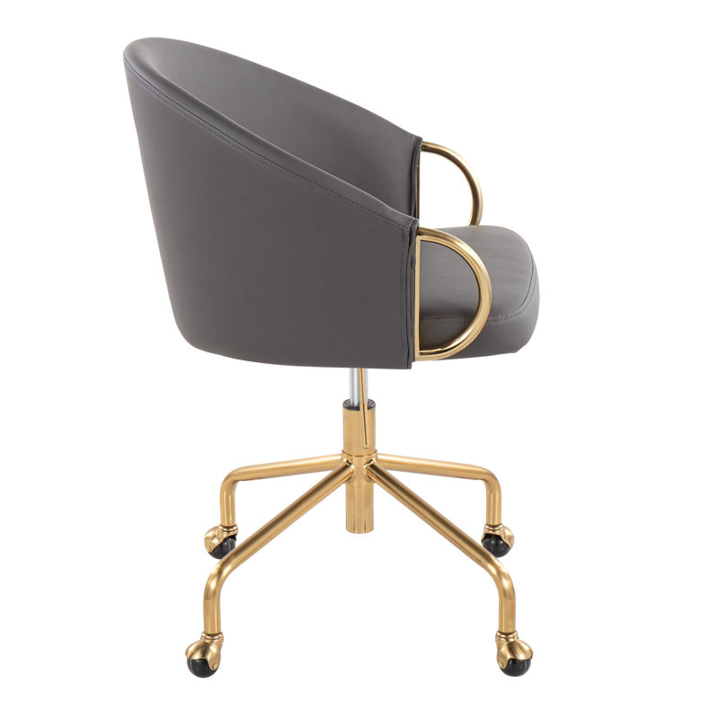 Willa Arlo™ Interiors Audwine Office Chair, Faux Leather, Gray, Gold