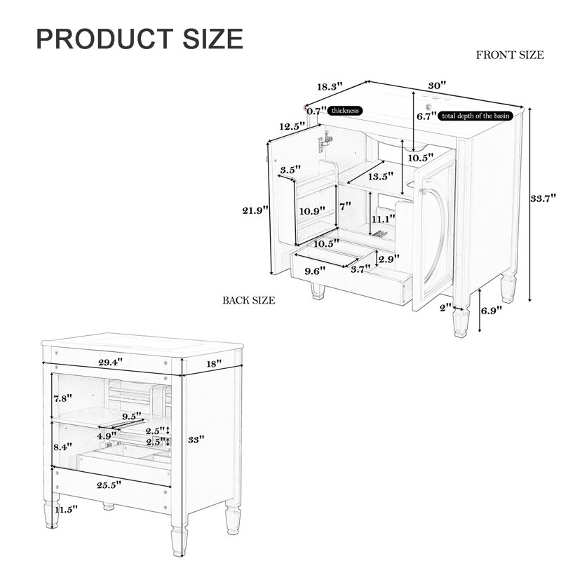 30" Vintage Style Bathroom Vanity With Sink, White