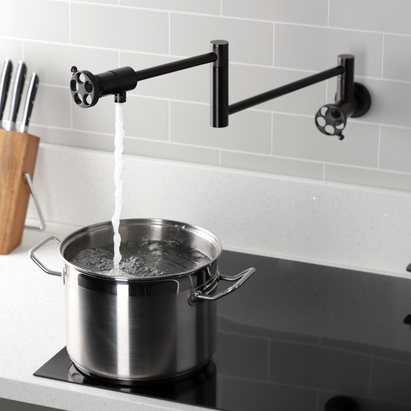 Kingston Brass Wendell Two-Handle 1-Hole Wall Mount Pot Filler Faucet with Knurled Handle, Oil Rubbed Bronze