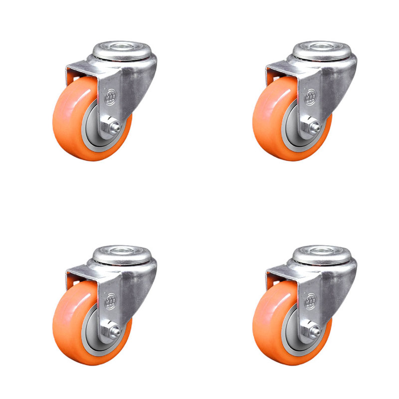 3 Inch Orange Polyurethane Wheel Swivel Bolt Hole Caster Set Service Caster Brand
